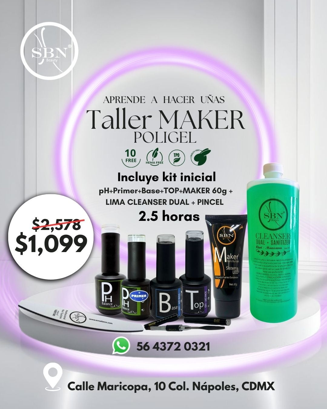Taller Poligel MAKER 2.5 horas + KIT poligel